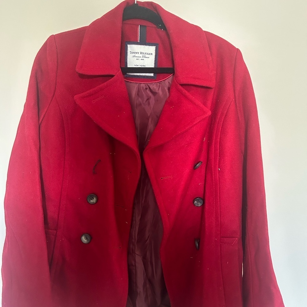 Tommy Hilfiger Red Wool Blend Peacoat Jacket – Women’s Size M